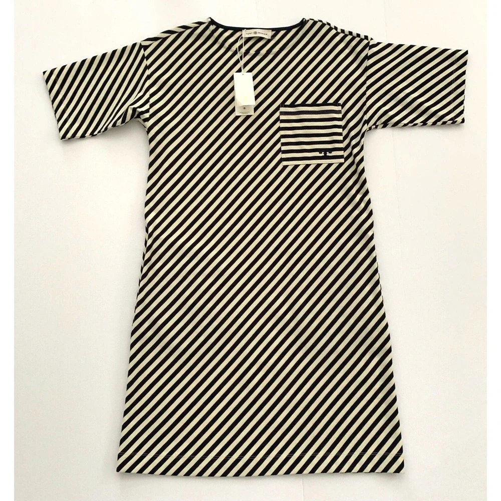NWT Tory Burch Pocket Stripe Tee T‎ Shirt Dress XS 0 2 Cotton $348 Navy Ivory